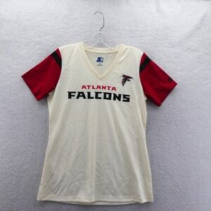 Starter Shirt Womens Medium Atlanta Falcons Cream Red V-Neck Short Sleeve NFL
